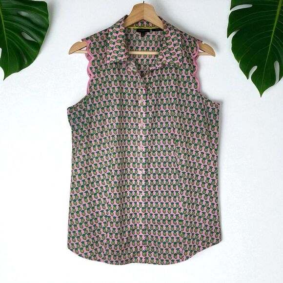 Talbots Scallop Shirt in Dancing Pineapple Print - Picture 2 of 9
